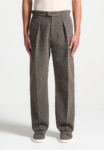 Relaxed Fit Boucle Pleated Tailored Pants - Brown