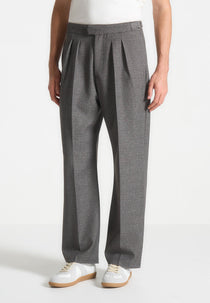 P⁠ierre - Relaxed Fit Textured Pleated Tailored Trousers - Dark Grey