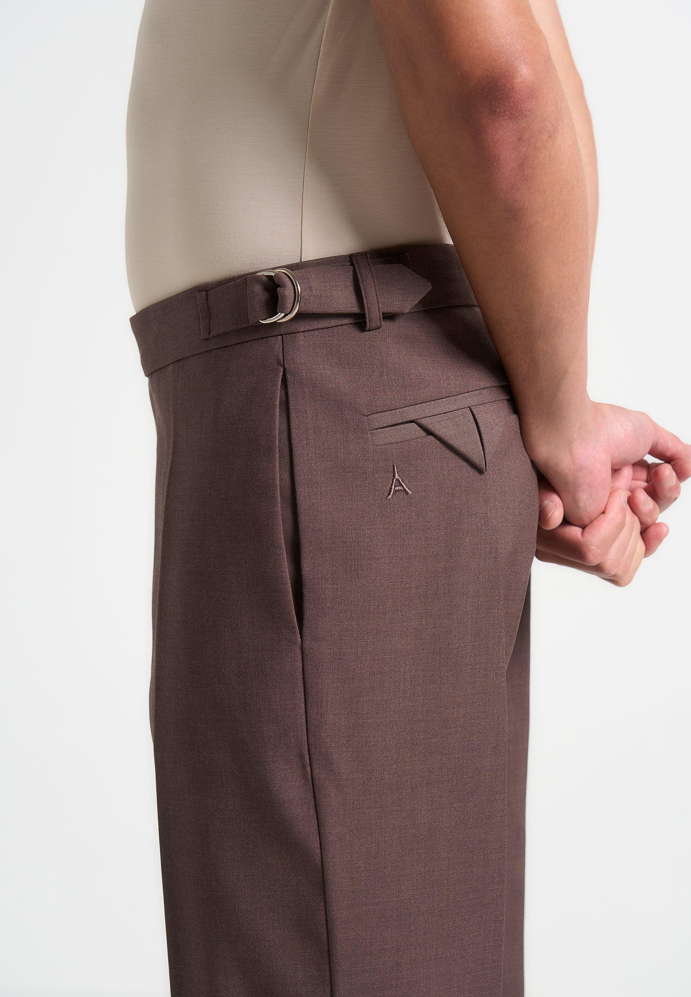 Regelmatige fit twill geplooide broek op maat - Brown