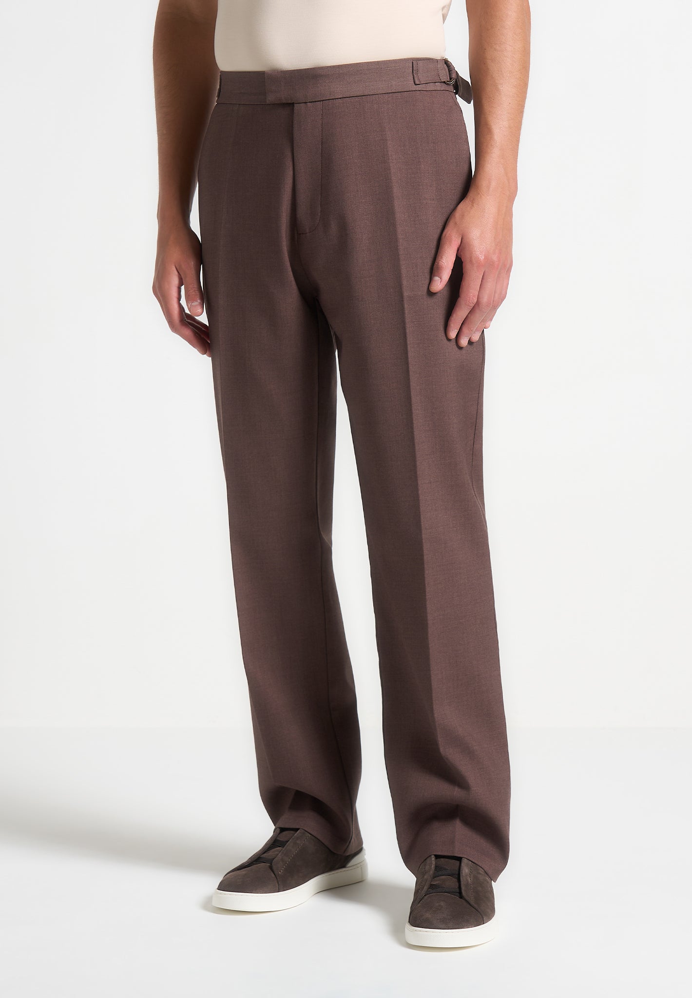 Regelmatige fit twill geplooide broek op maat - Brown