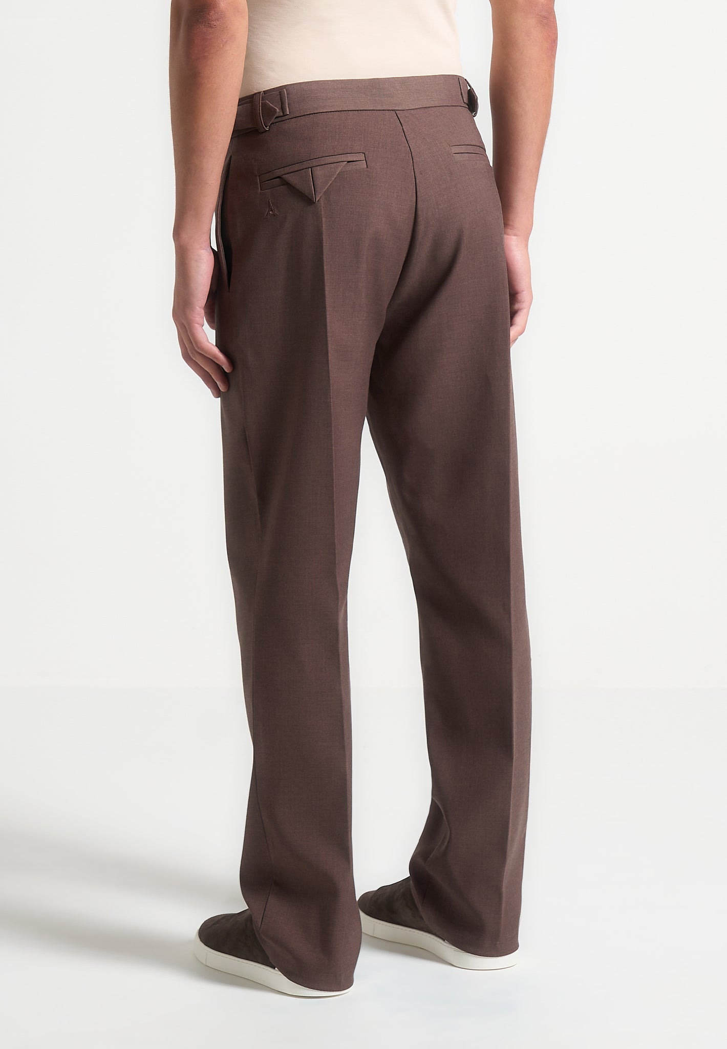 Regelmatige fit twill geplooide broek op maat - Brown