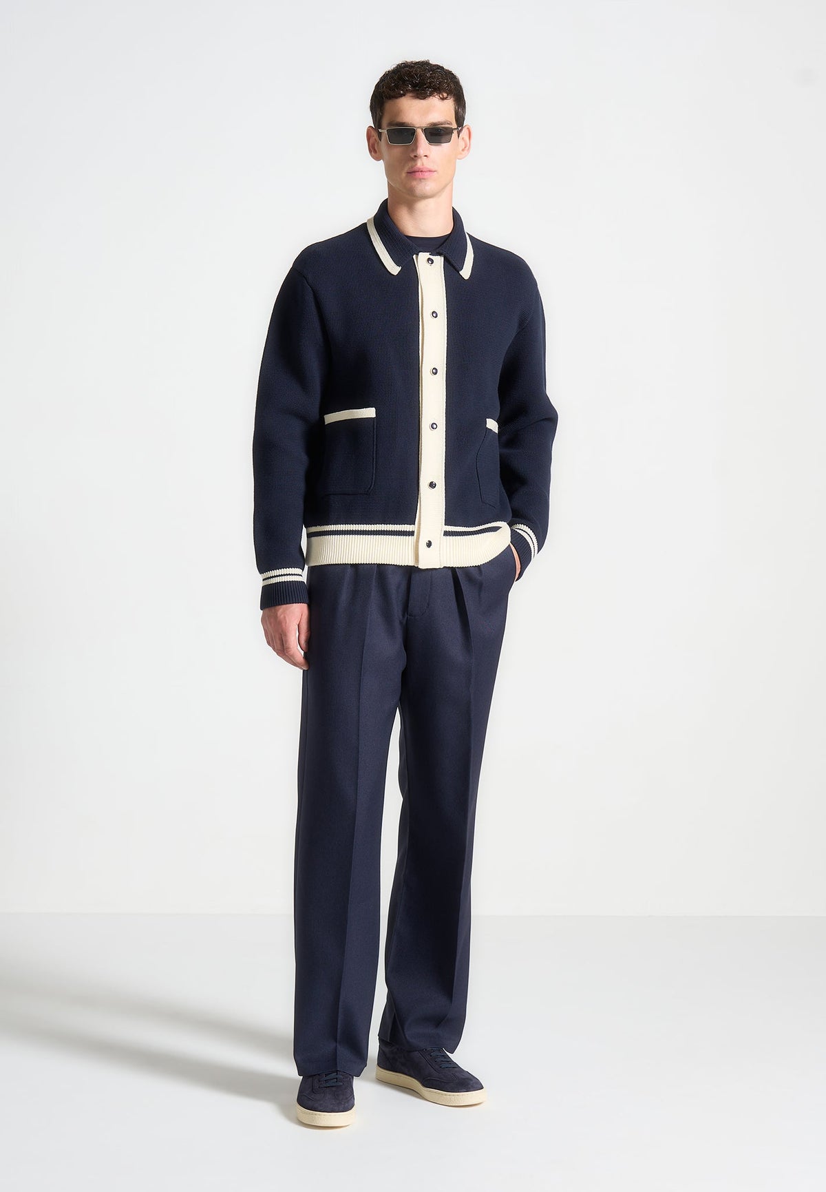 P⁠ierre - Relaxed Fit Pleated Tailored Trousers - Navy