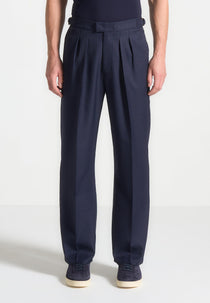 Pierre - Relaxed Fit Pleated Tailored Trousers - Navy