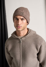 Ribbed Knit Zip Up Hoodie - Taupe