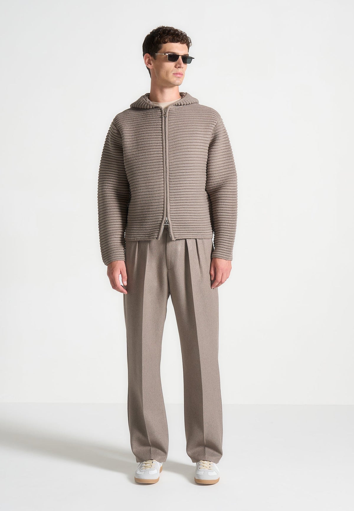 Eden - Unisex Ribbed Knit Zip Up Hoodie - Taupe