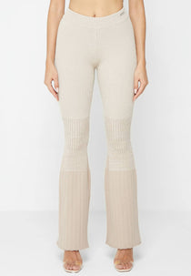 Ribbed Ombré Flared Leggings - Beige
