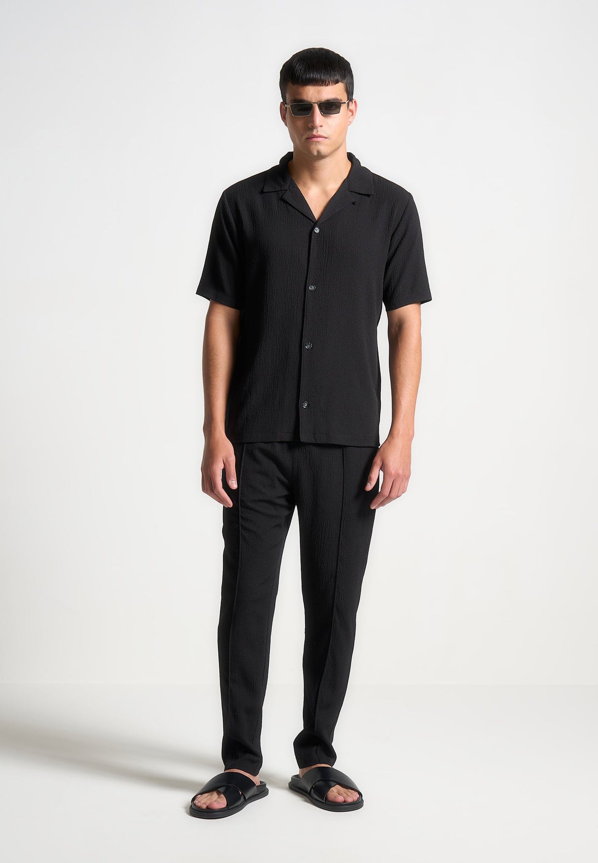 Seersucker Tapered Pants - Black