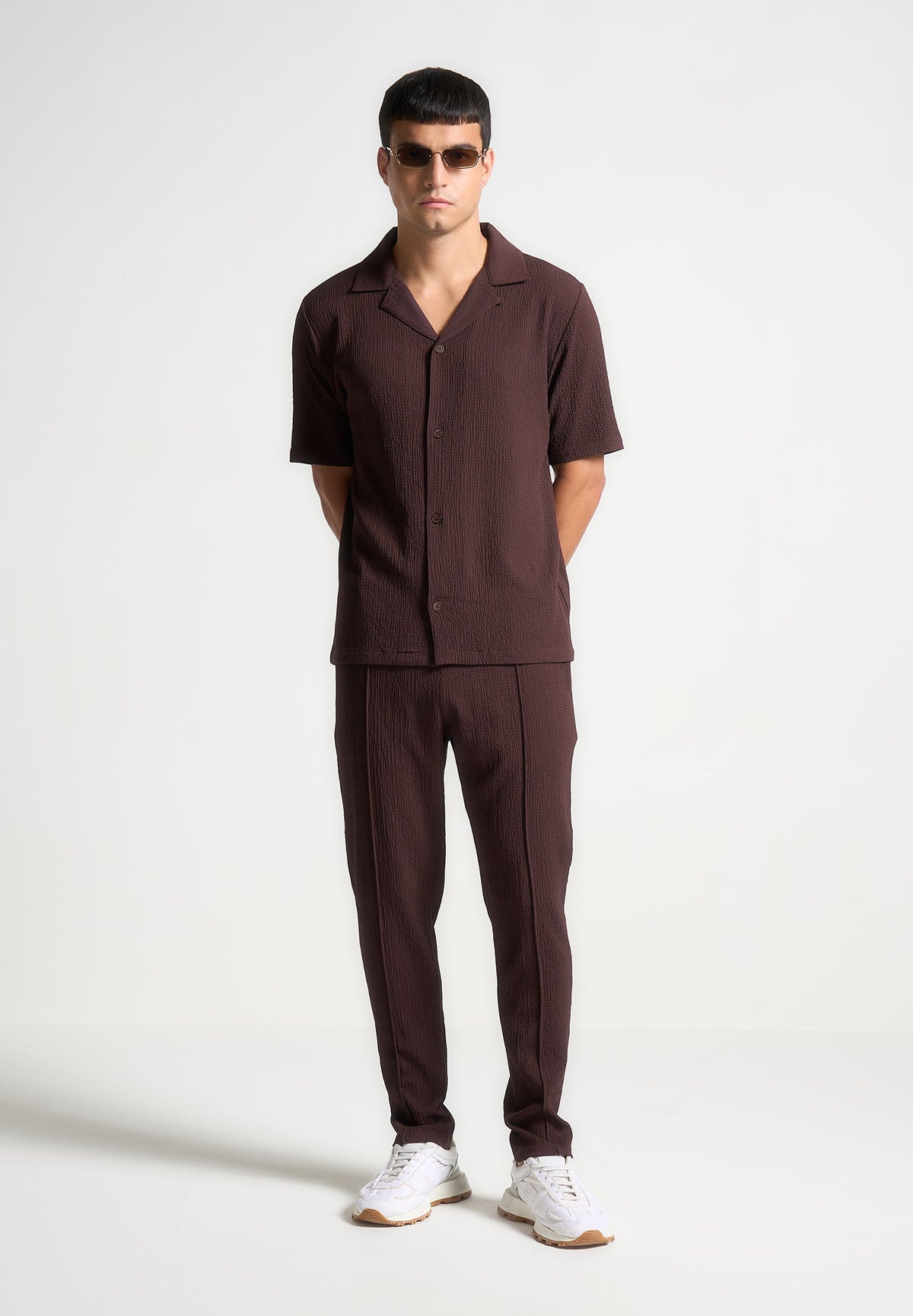 Seersucker Tapered Pants - Brown