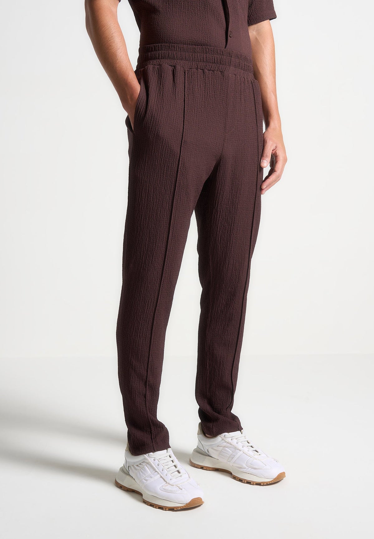 Seersucker Tapered Pants - Brown