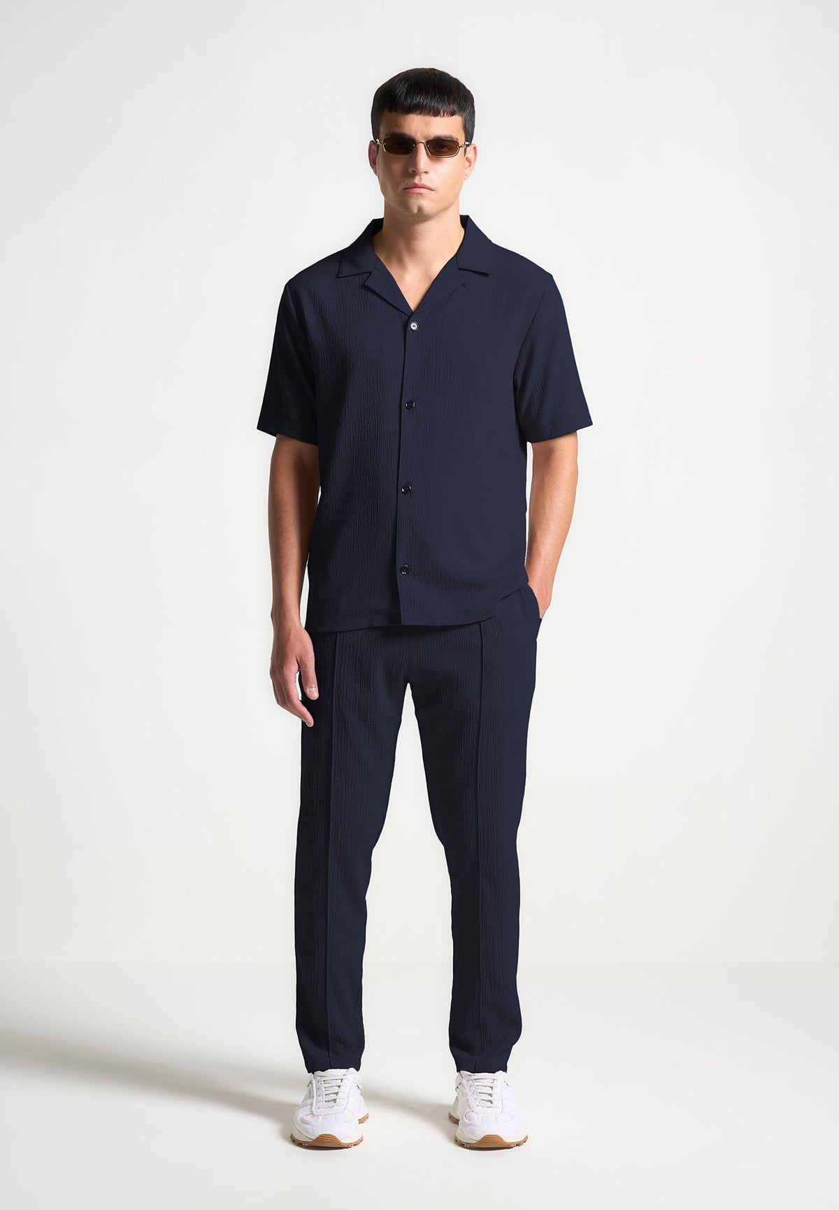 Seersucker Tapered Pants - Navy