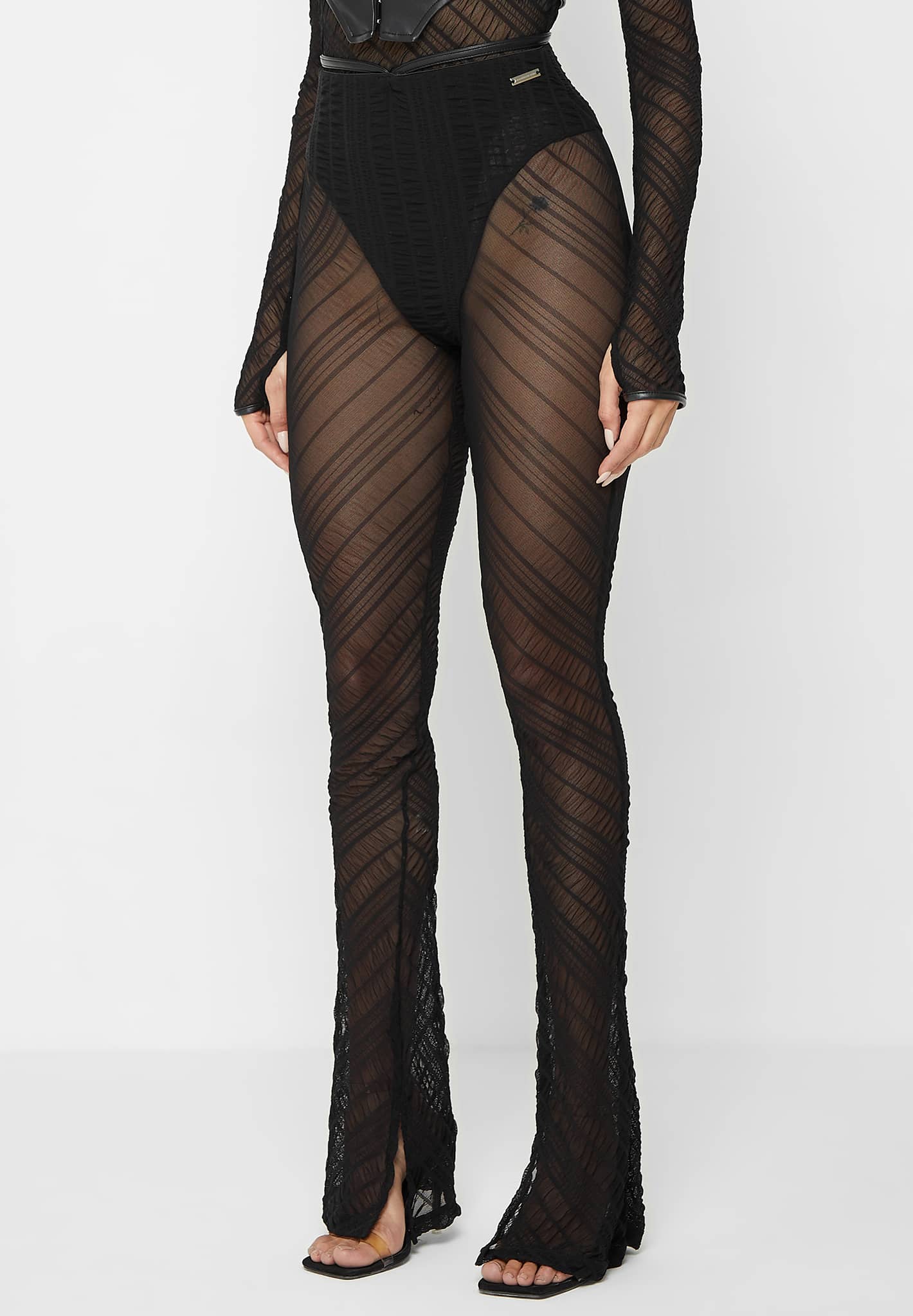 Black sheer trousers sale