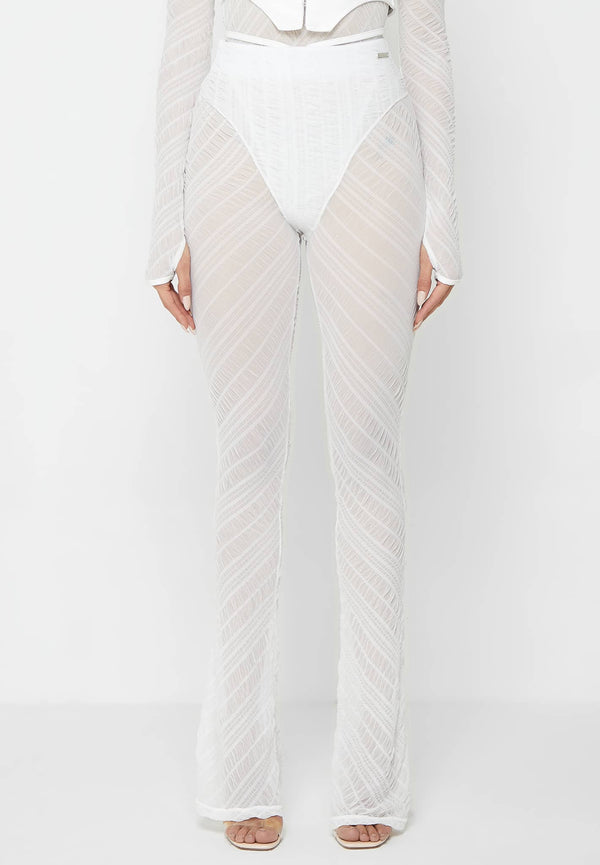 Sheer Trousers with Leather Ties - White