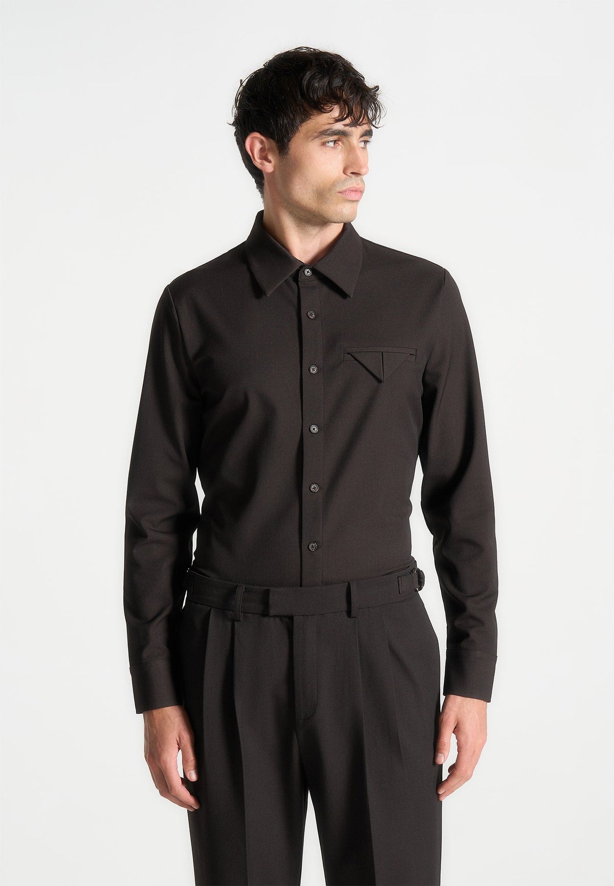 Tom - Slim Fit Tailored Stretch Dress Shirt - Brown