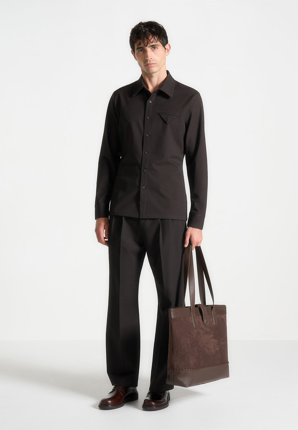 relaxed-fit-textured-twin-pleat-tailored-trousers-brown