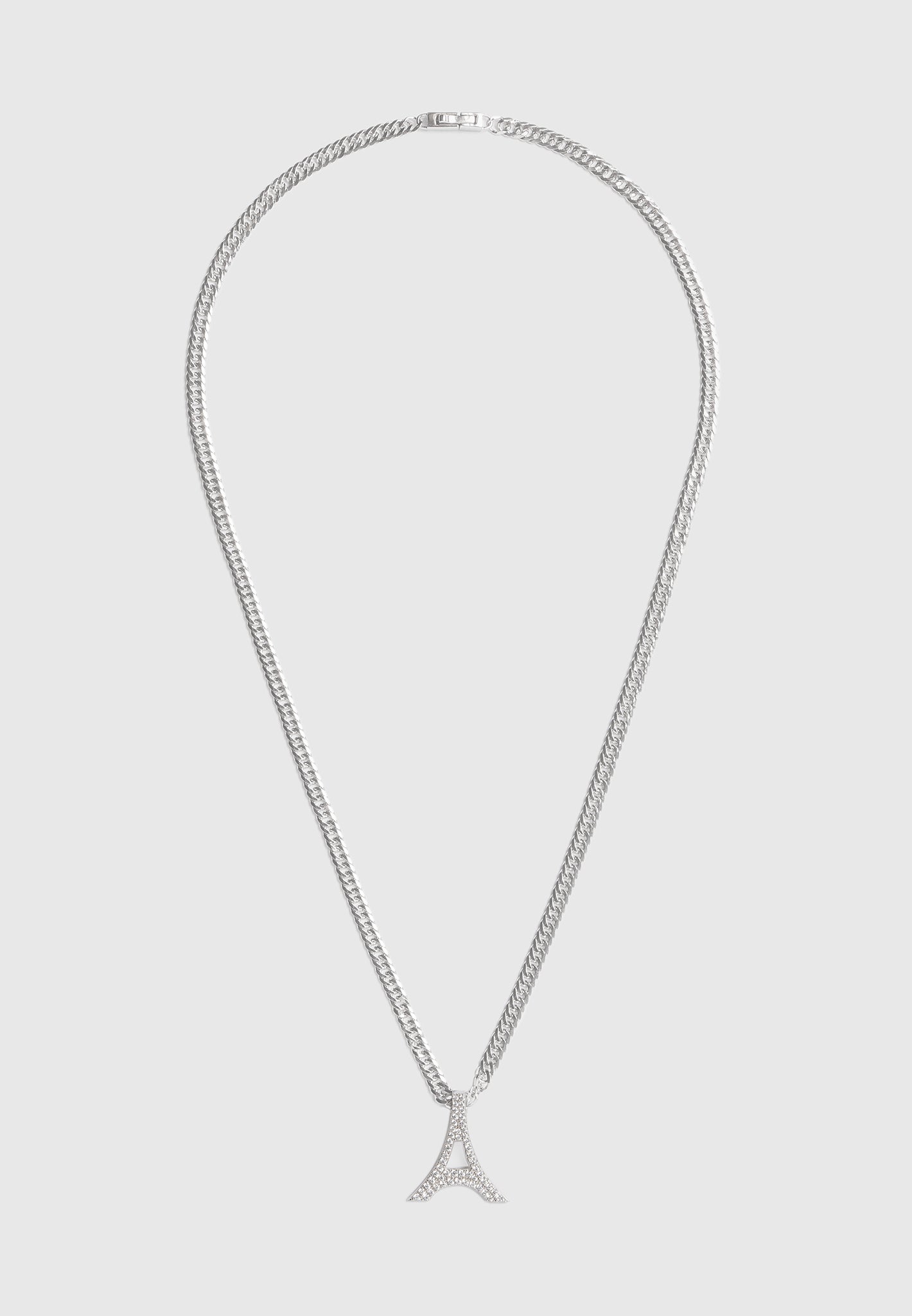 Sterling Silver Iced Eiffel Pendant Necklace - Silver