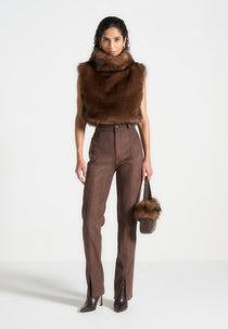 Suede Straight Leg Pants - Brown