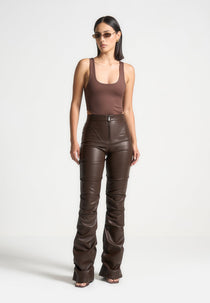 Caroline - Tacked Leather Flared Trousers - Brown