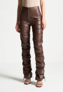 Tacked Leather Flared Pants - Chocolate Brown