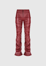 tacked-vegan-leather-flared-trousers-wine-red