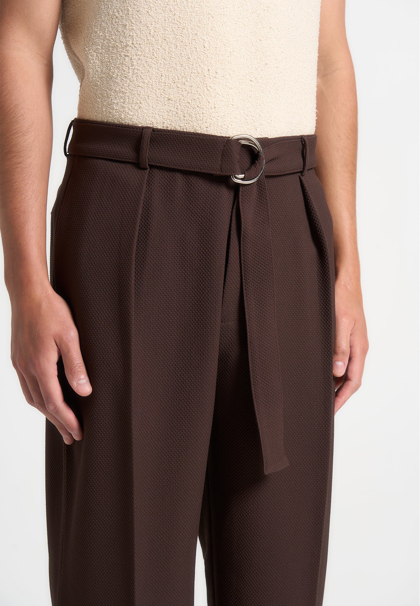 relaxed-fit-textured-belted-tailored-trousers-brown