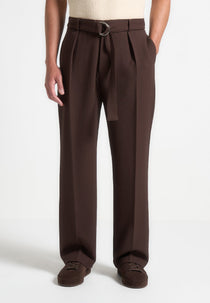 Louis - Relaxed Fit Textured Belted Tailored Pants - Brown