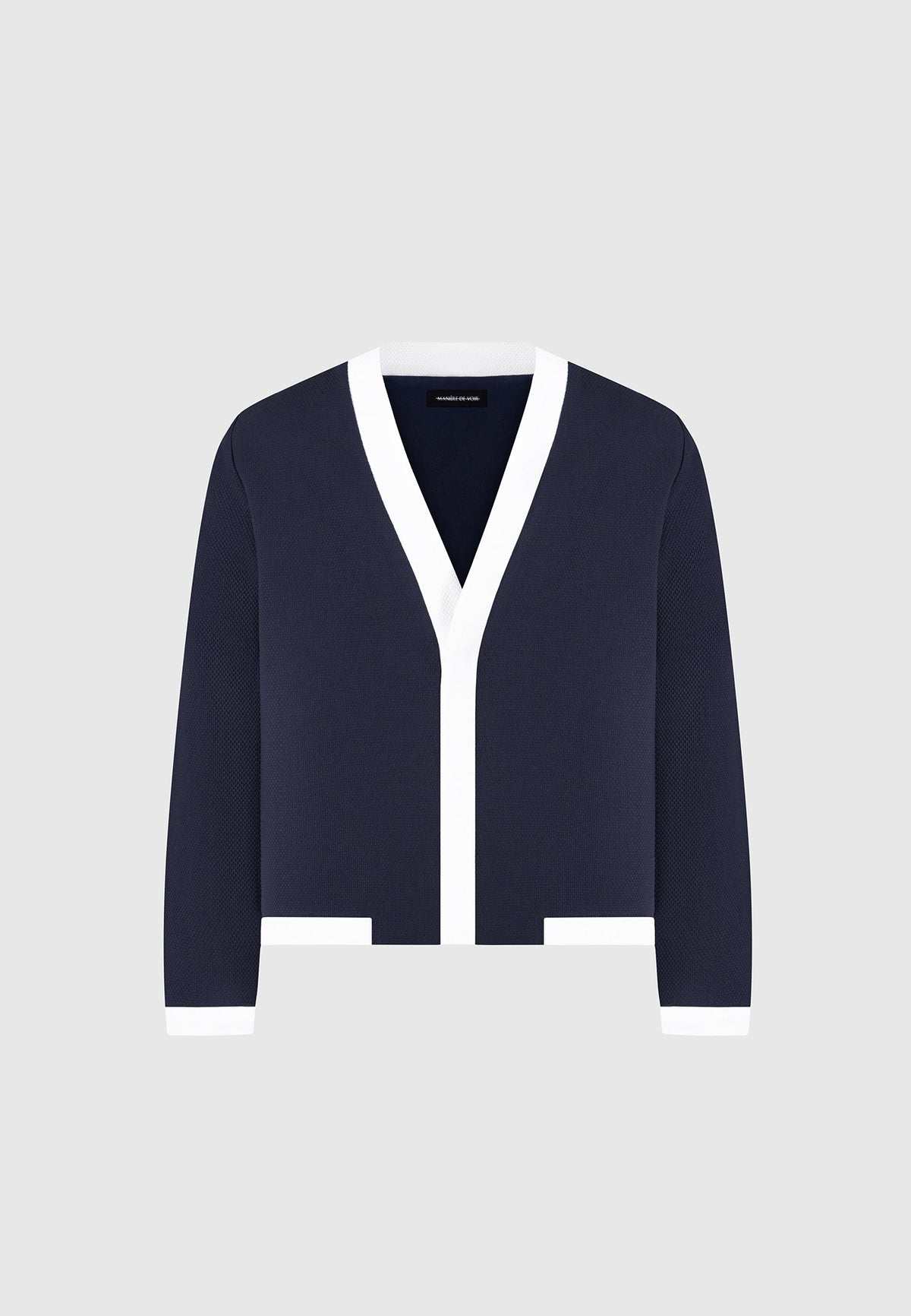 Clovis - Textured Contrast Cardigan - Navy/White