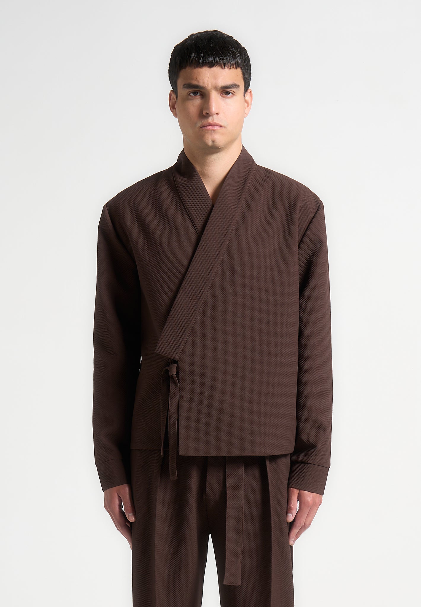 Robin - Textured Kimono Wrap Jacket - Brown