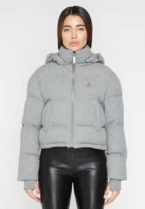 Textured Knit Puffer Jacket - Grey
