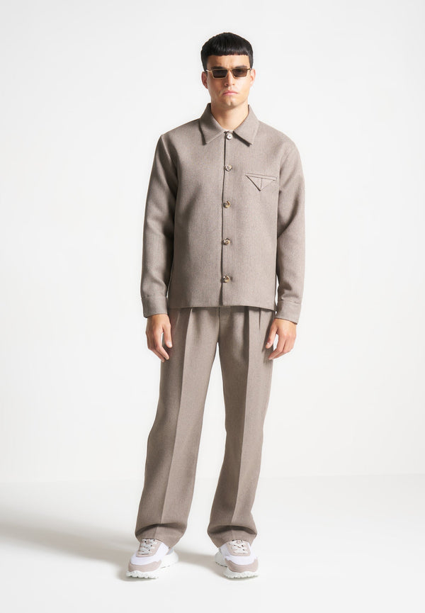 Leo - Textured Tailored Long Sleeve Overshirt - Taupe