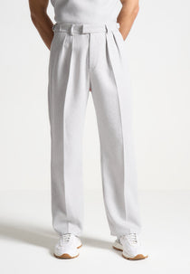 P⁠ierre - Relaxed Fit Textured Pleated Tailored Trousers - Light Grey