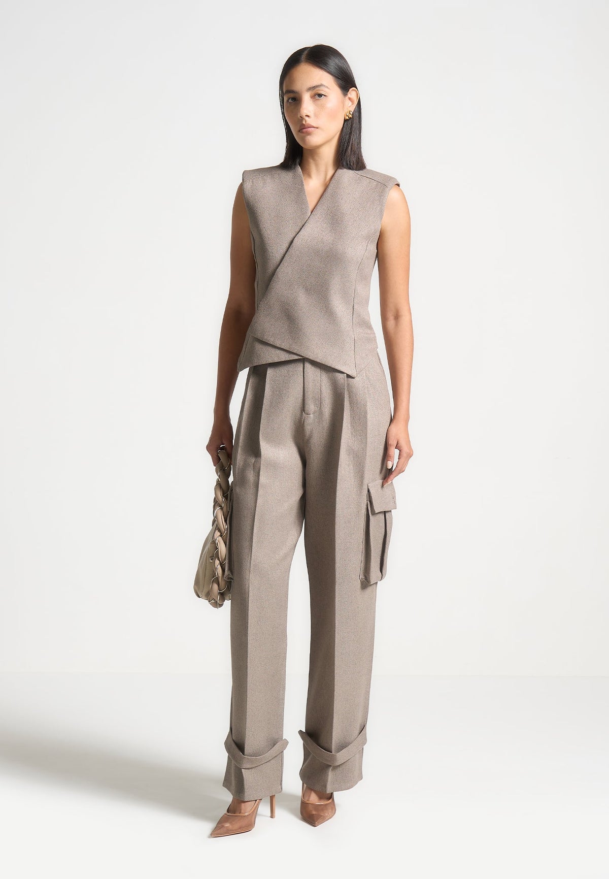 L⁠aurence - Textured Tailored Wrap Waistcoat - Taupe