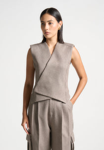 Laurence - Textured Tailored Wrap Waistcoat - Taupe