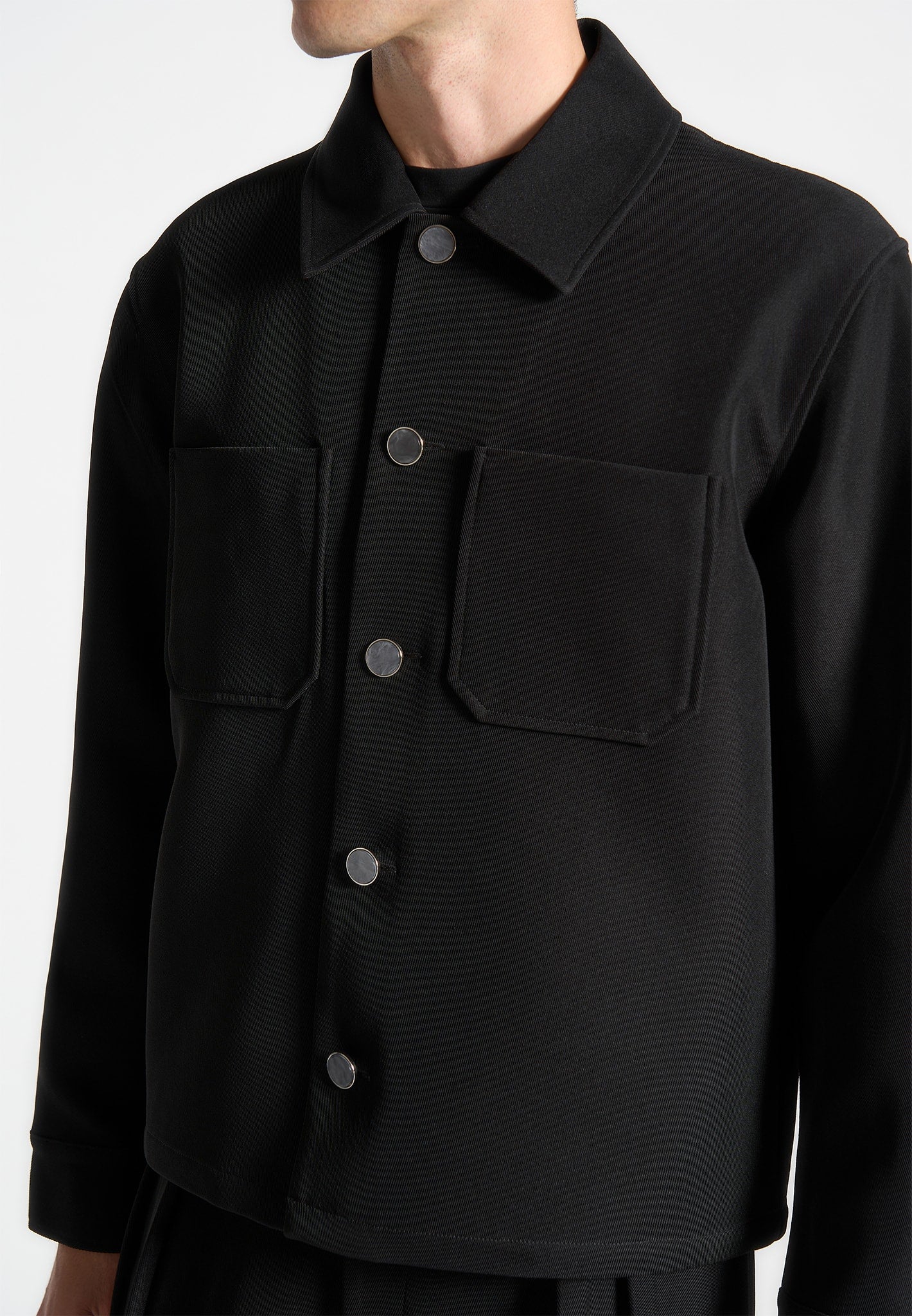 Benoit - Twill Pocket Cropped Shirt - Black