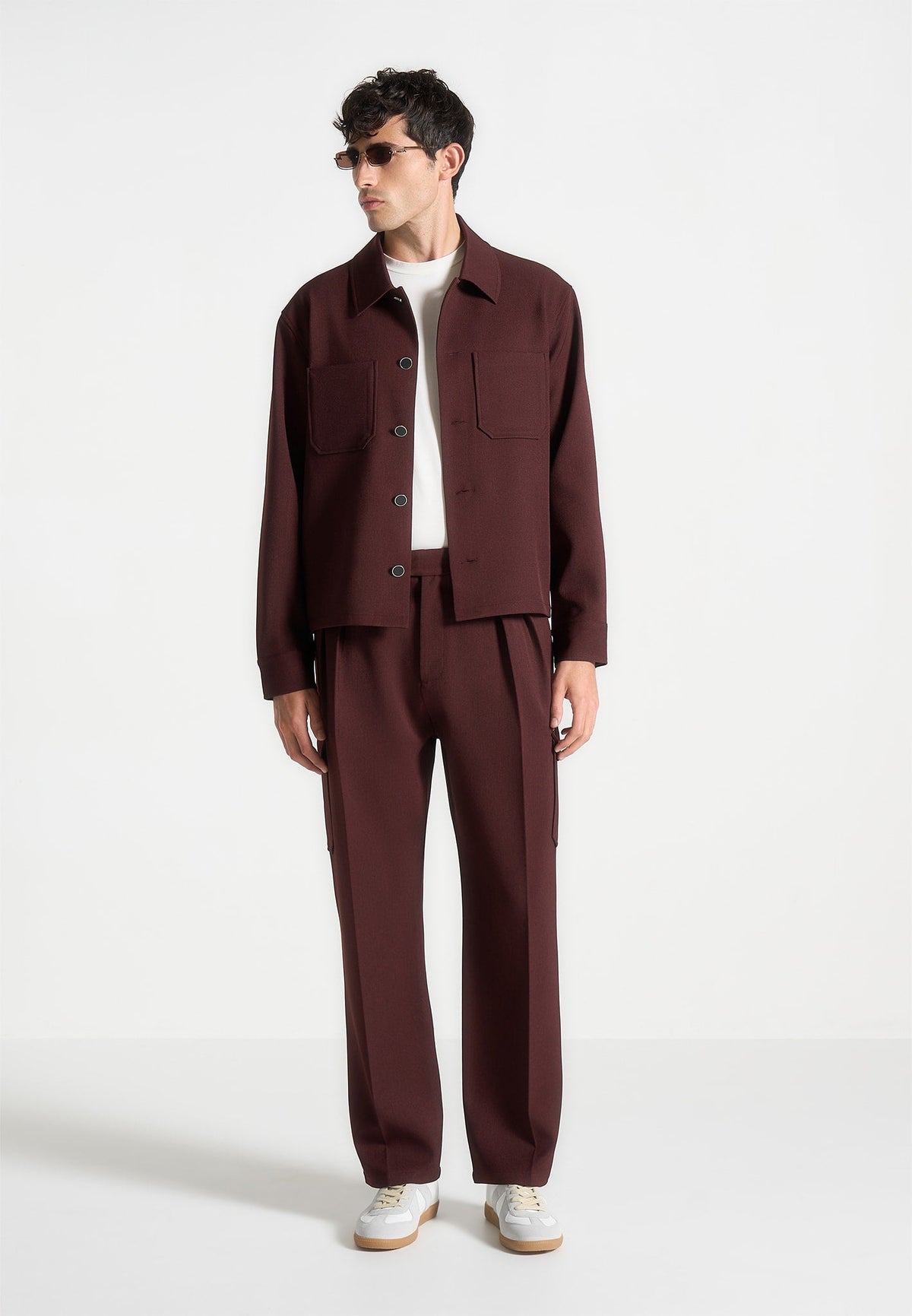 Benoit - Twill Pocket Cropped Shirt - Wine Red
