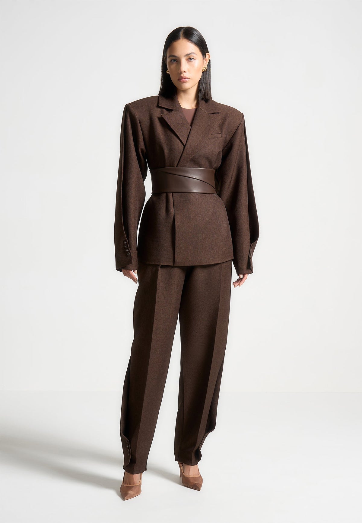 Sophie - Twist Leg Tailored Pants - Brown