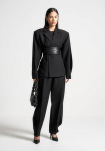 M⁠arie - Twist Sleeve Tailored Blazer with Belt - Black
