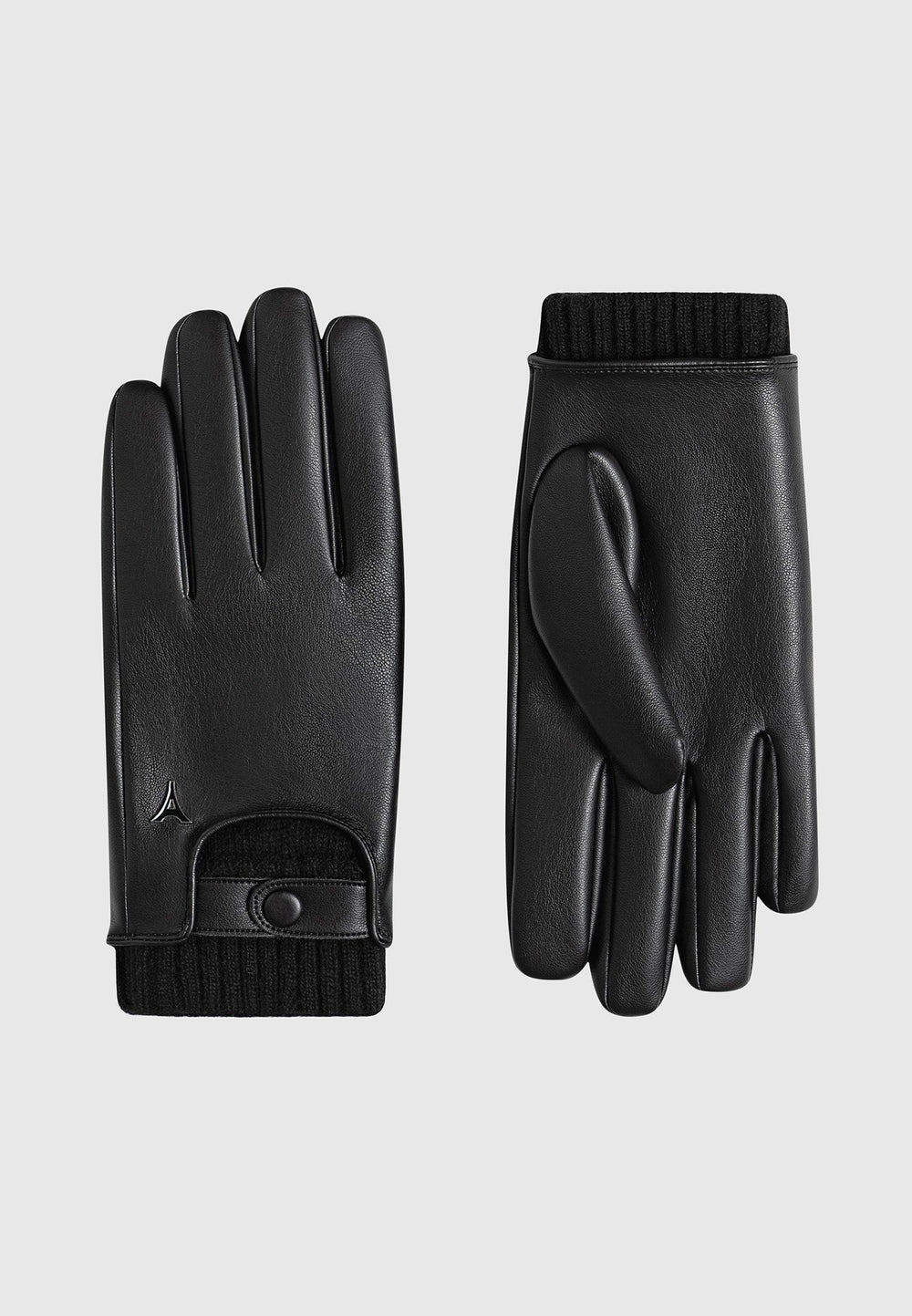 leather-and-ribbed-knit-gloves-black