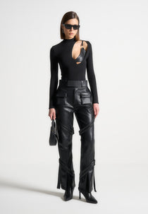 Leather Carpenter Cargo Pants - Black