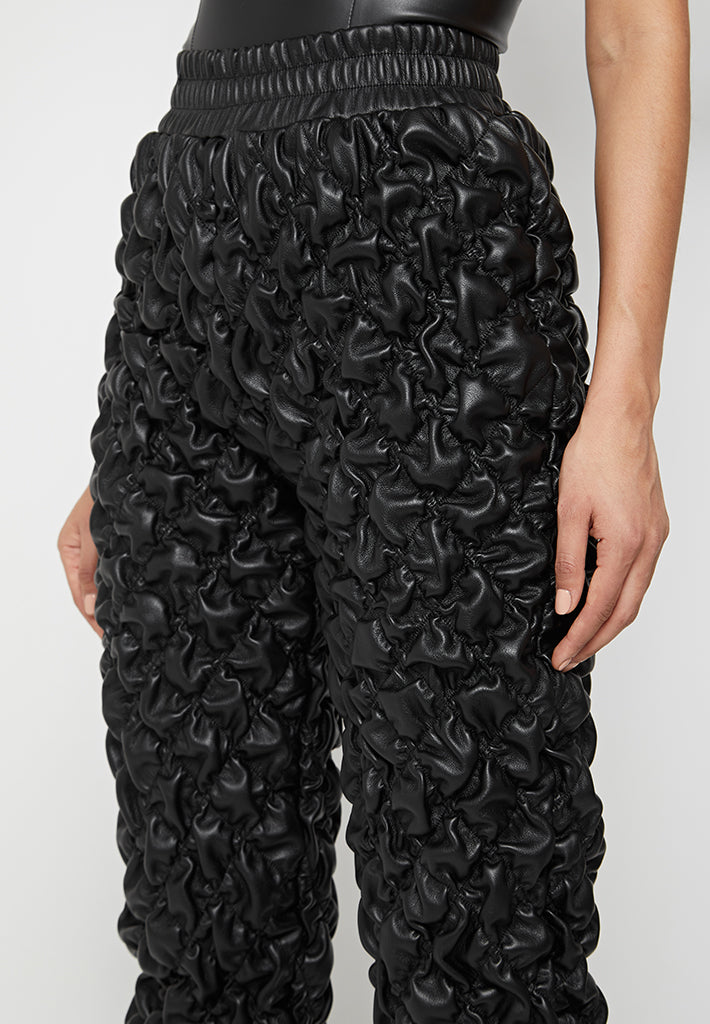 Vegan Leather Quilted Joggers - Black