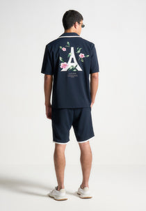 Owen - Velvet Eiffel Bowling Shirt - Navy/White