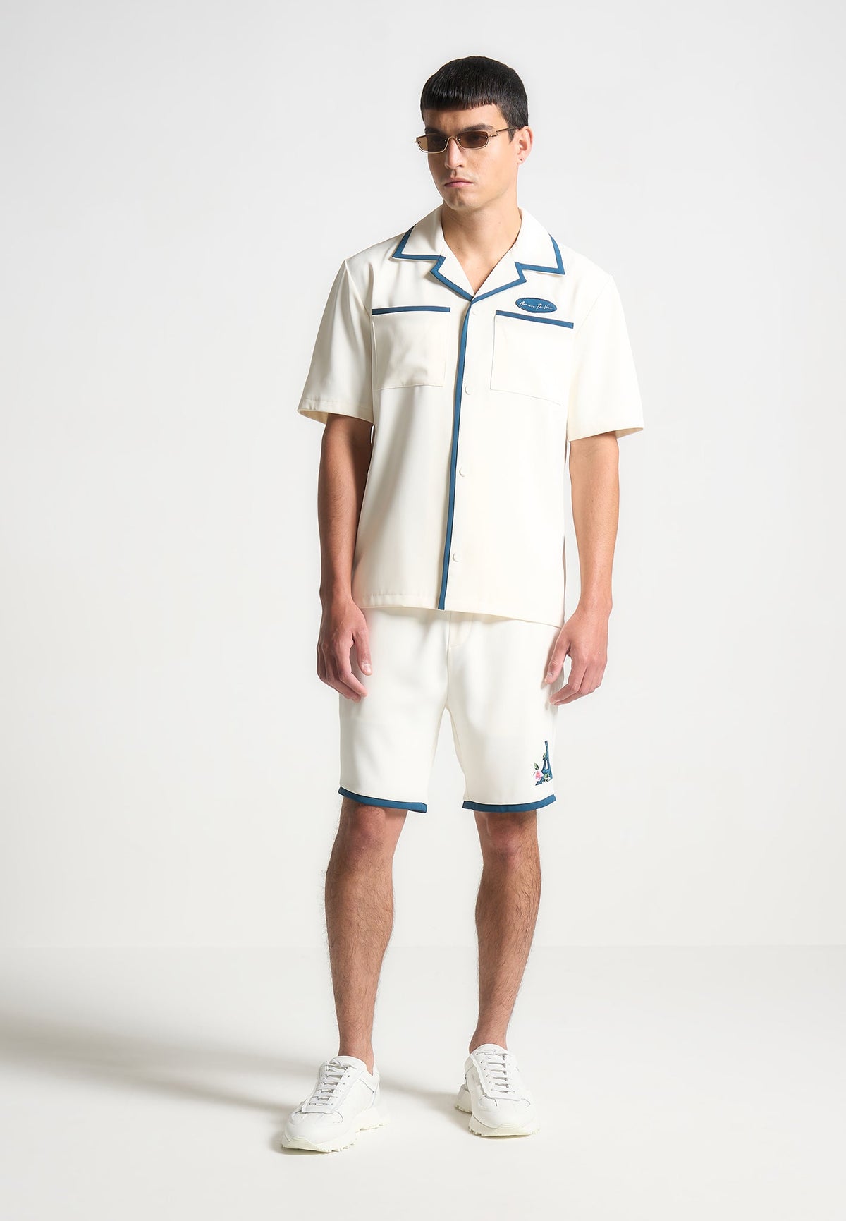 Timo - Velvet Eiffel Shorts - Cream/Blue