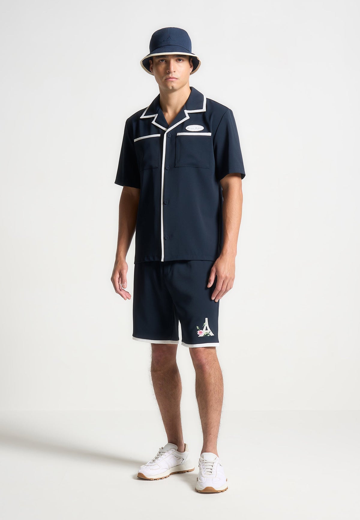 Timo - Velvet Eiffel Shorts  - Navy/White