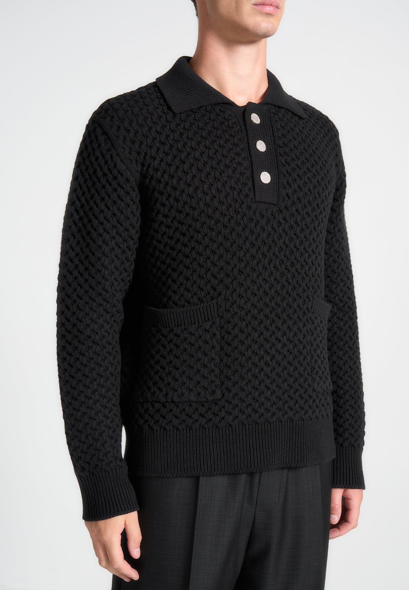 waffle-knit-polo-jumper-black