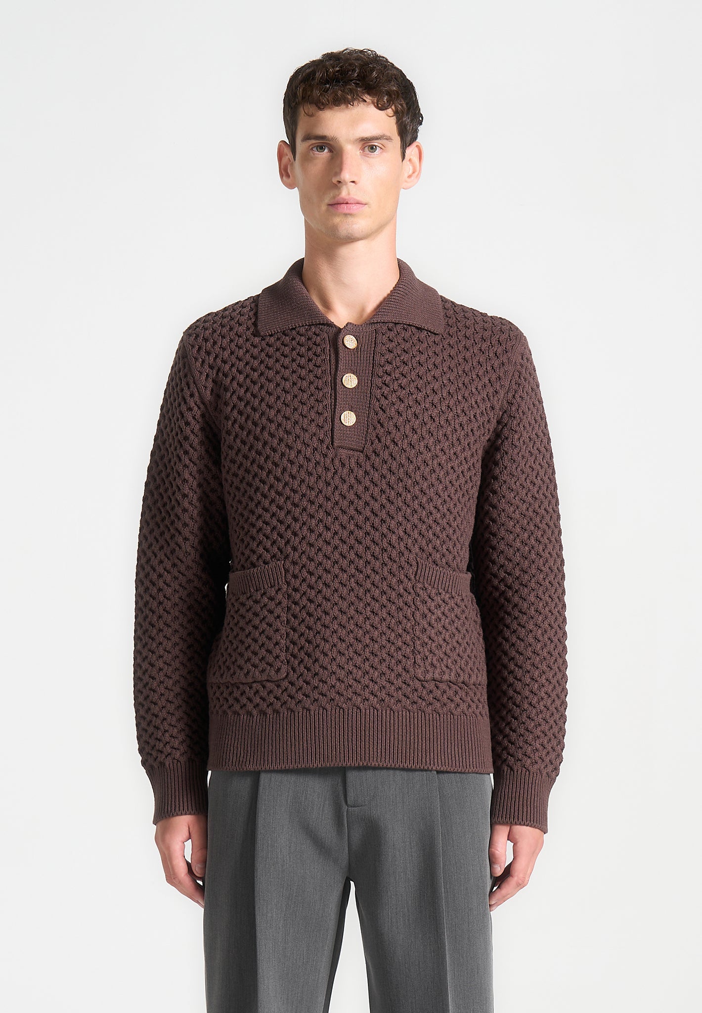 waffle-knit-polo-jumper-brown 